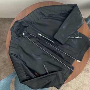 Black faux leather motorcycle jacket